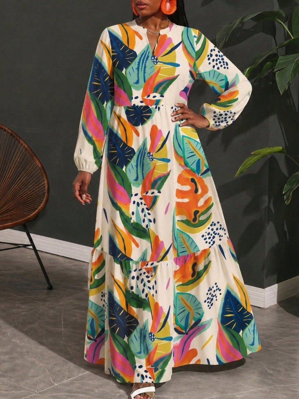 Multicolor Boho Women's Bohemian Tropical Print Dress - Picture 4 of 5